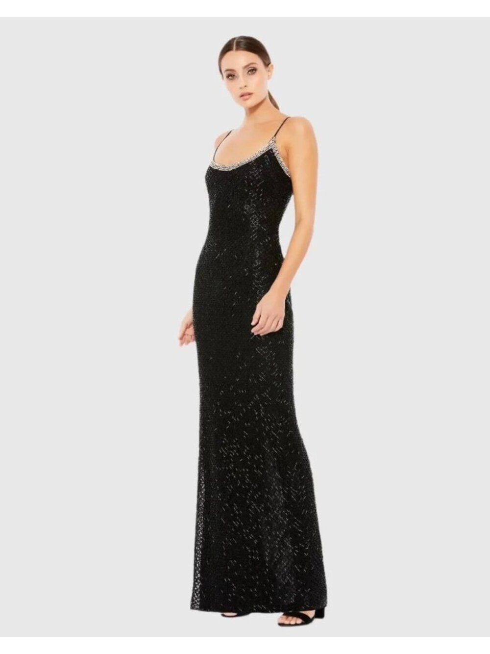 Mac Duggal Beaded Dress Black Size 6 Evening Cocktail Scoop Neck 93551 NWT